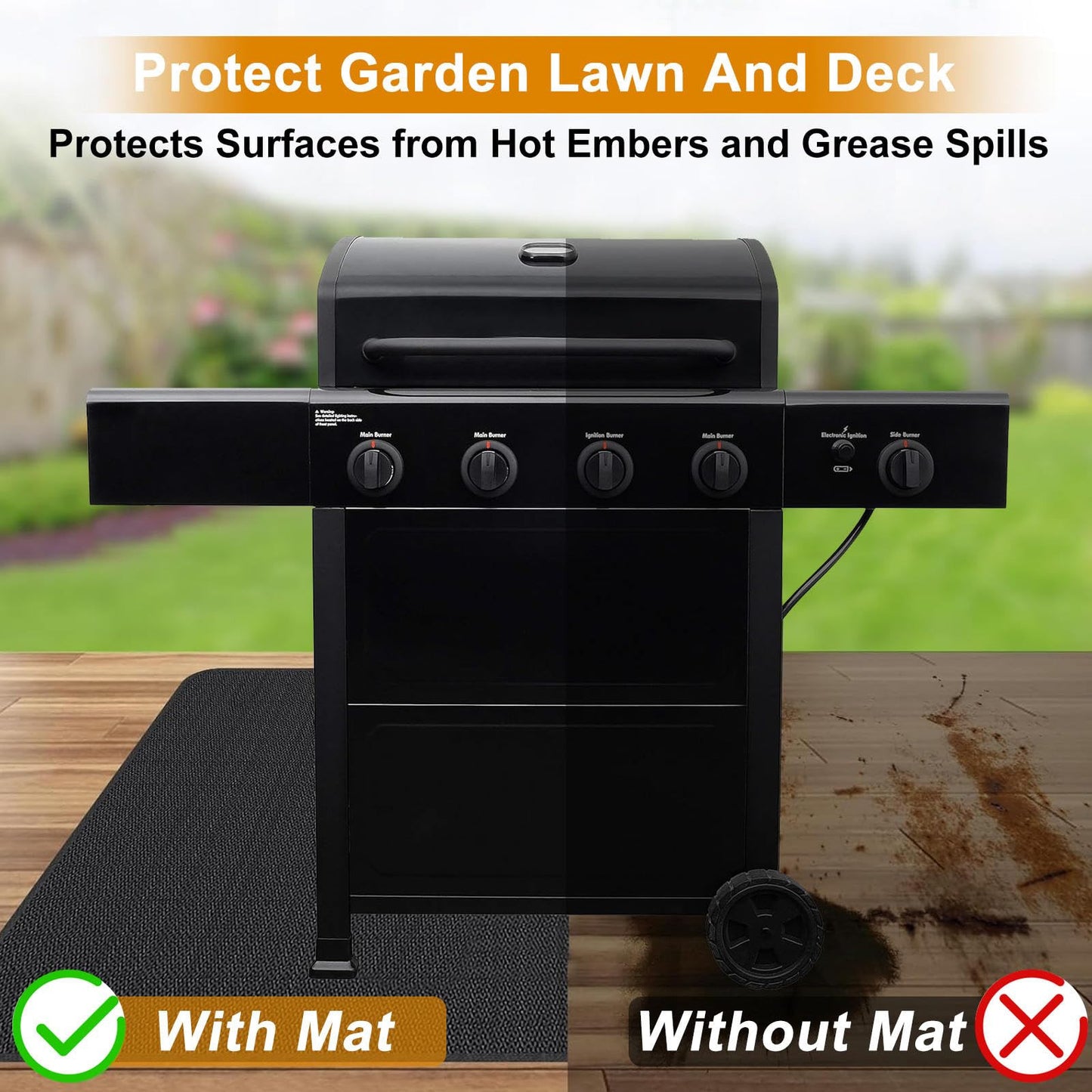 BBQ Floor Protection Mat Fireproof Heat Resistant 150x100cm Deck Patio Grill