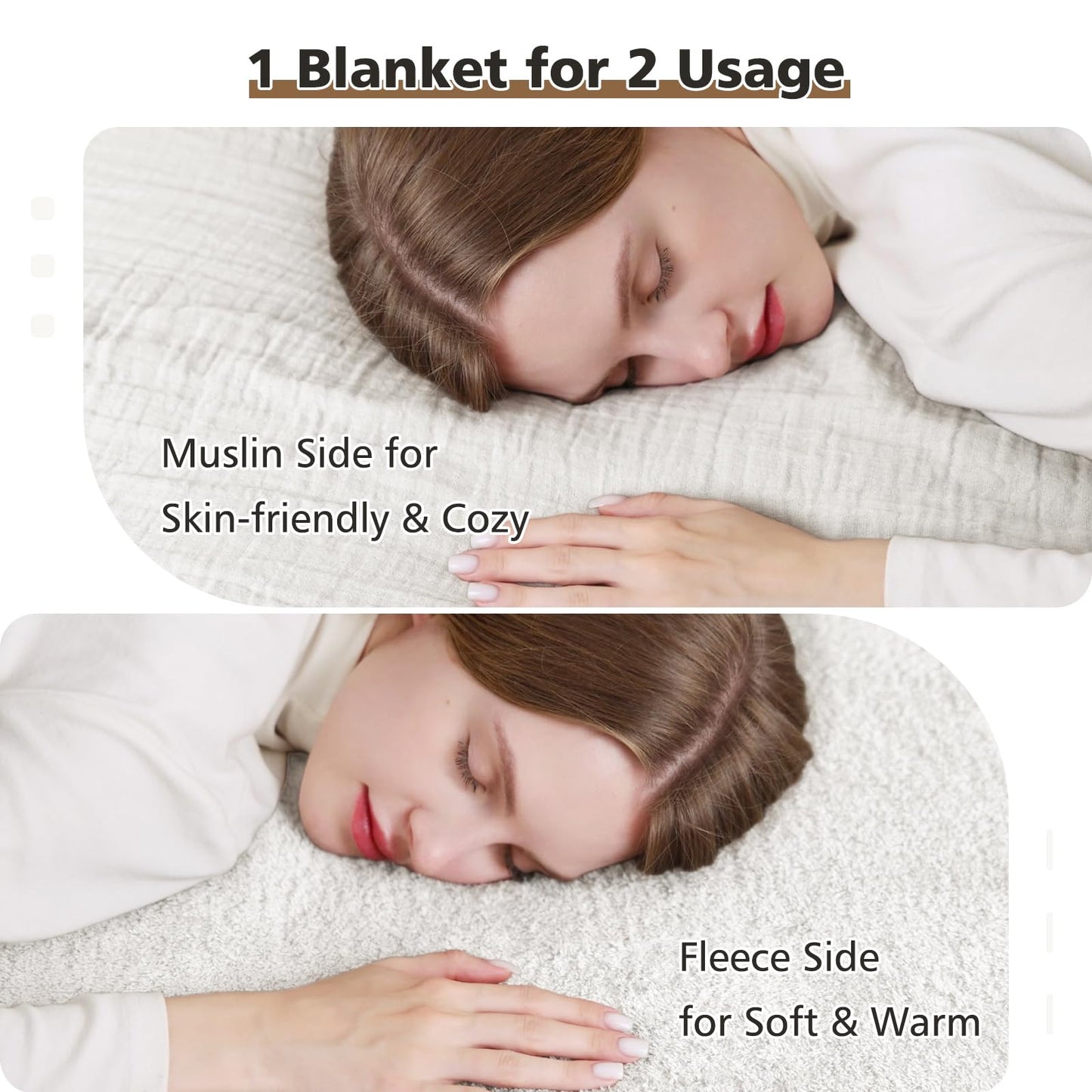 Knitted Throw Blanket Soft Lightweight Muslin Fleece Sofa Bed Cream