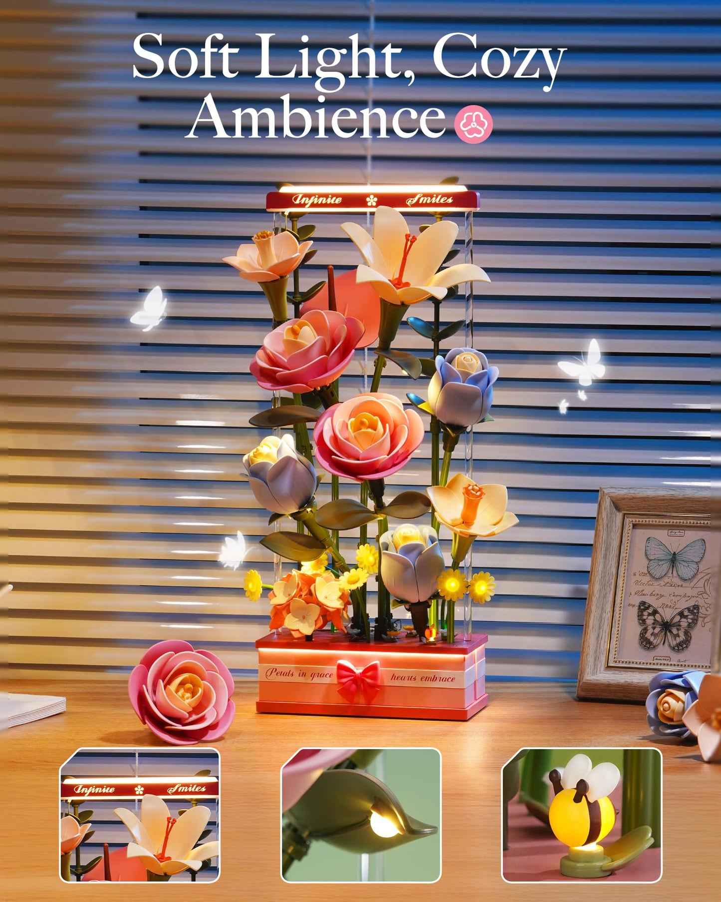 ROKR 3D Flower Building Kit with Light & Electric Bloom Effect (AF01D)