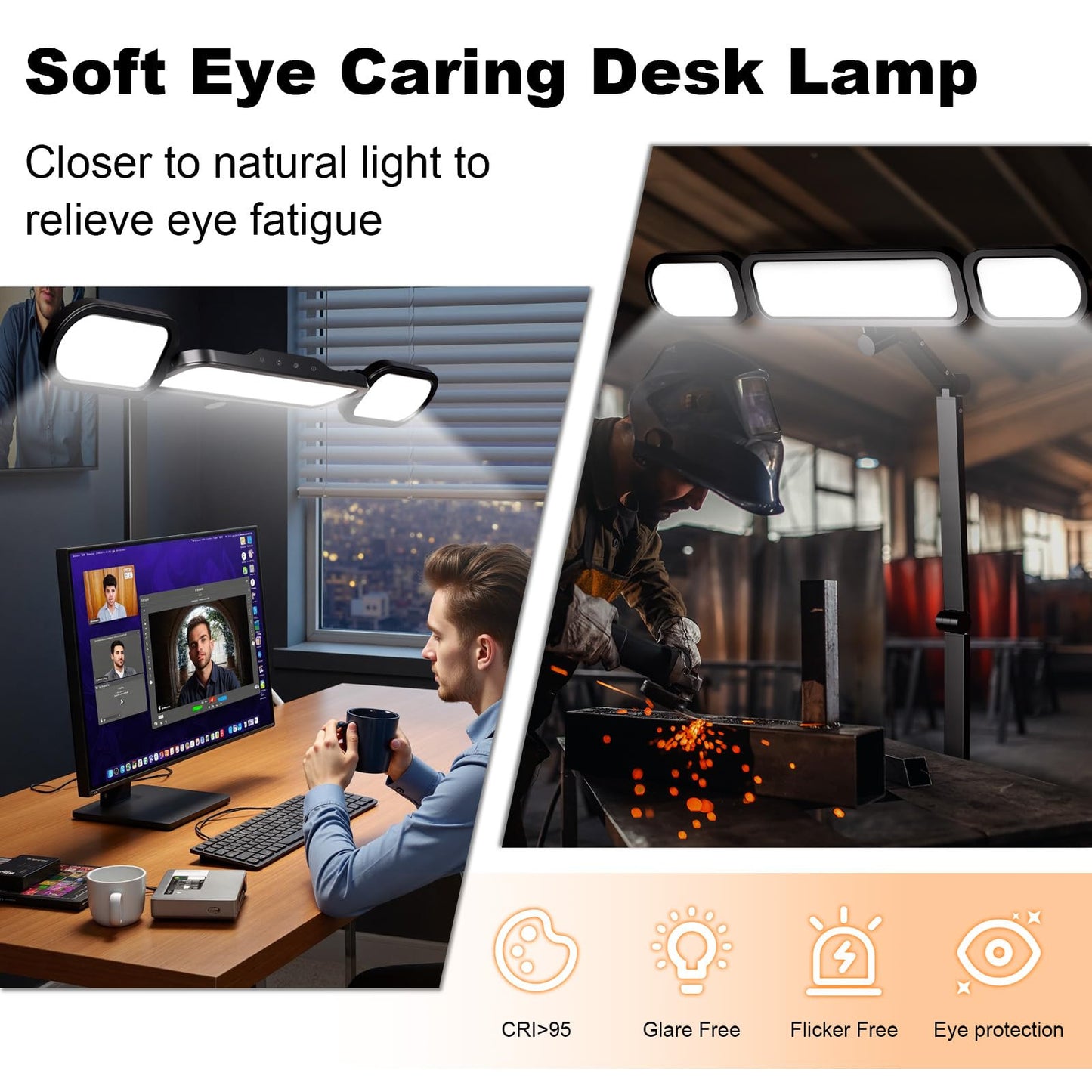LED Desk Lamp With Clamp Adjustable Swing Arm Dimmable Eye Care Light