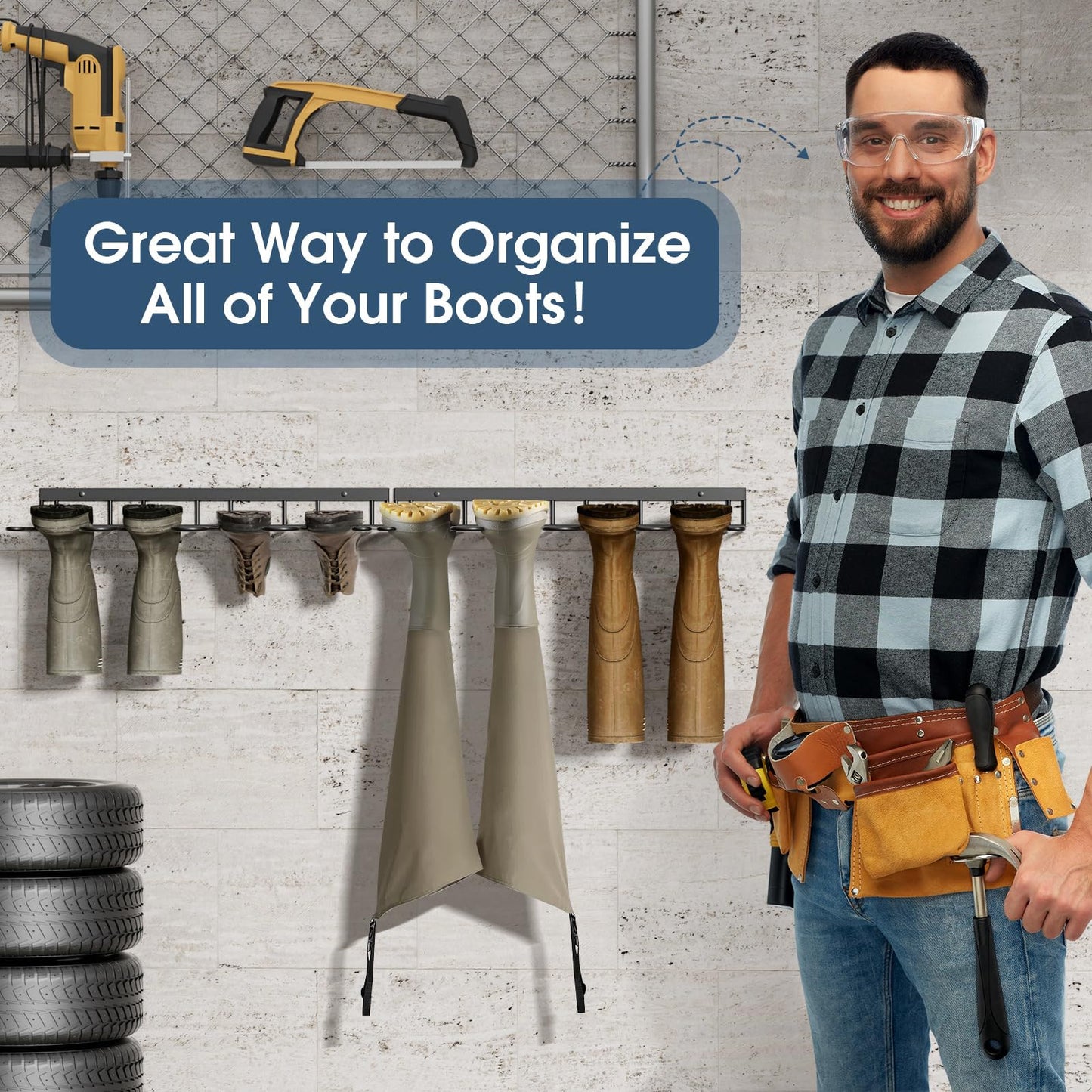 zacurter Wall-Mounted Welly Boot Rack – Holds 4 Pairs