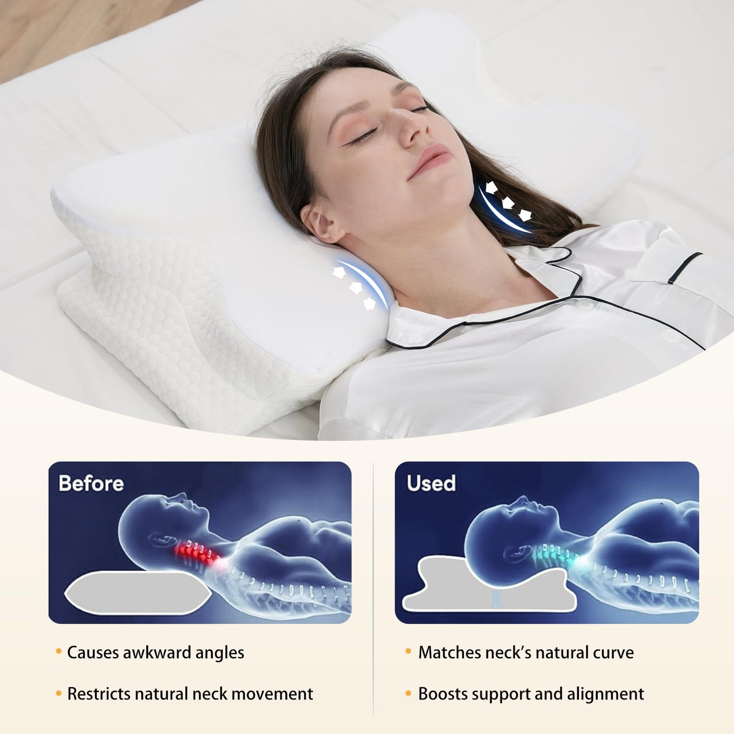 RUMMY Cervical Memory Foam Neck Pillow – 62×35×13cm