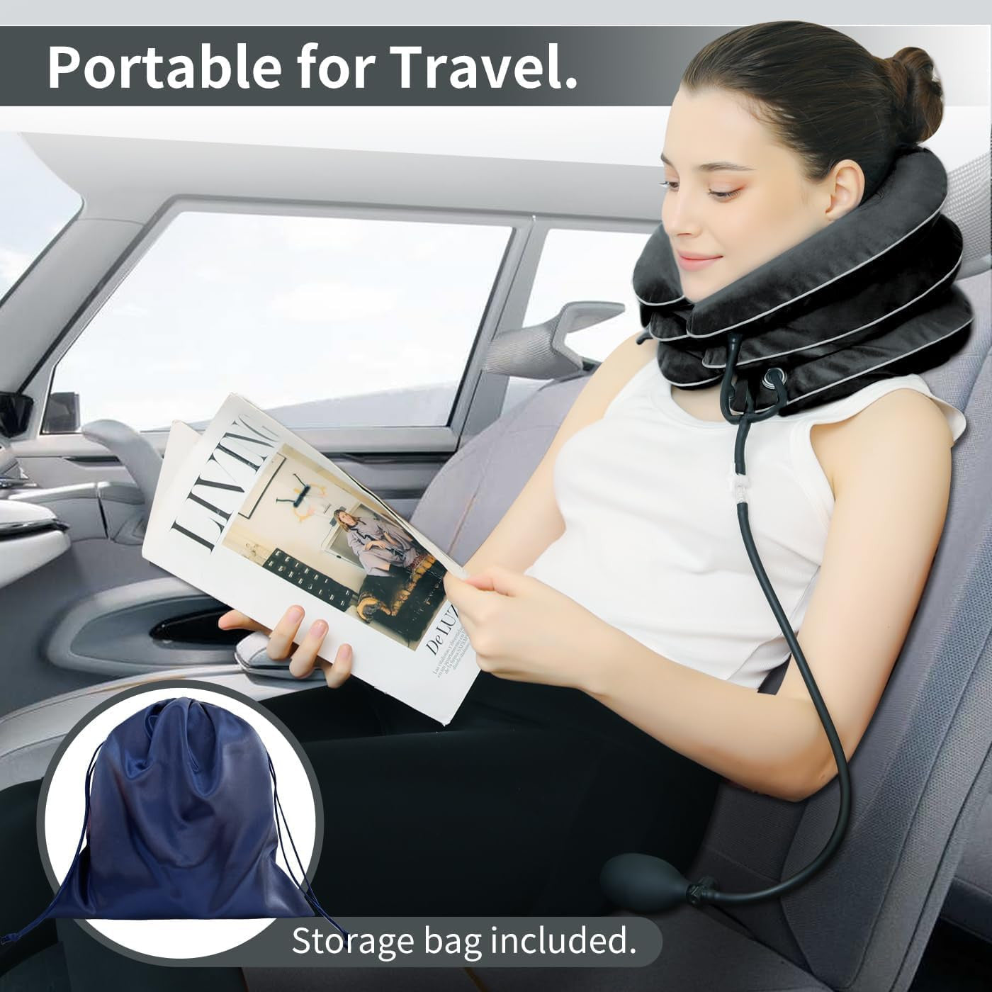 Inflatable Cervical Neck Traction Device Pain Relief Posture Support Grey