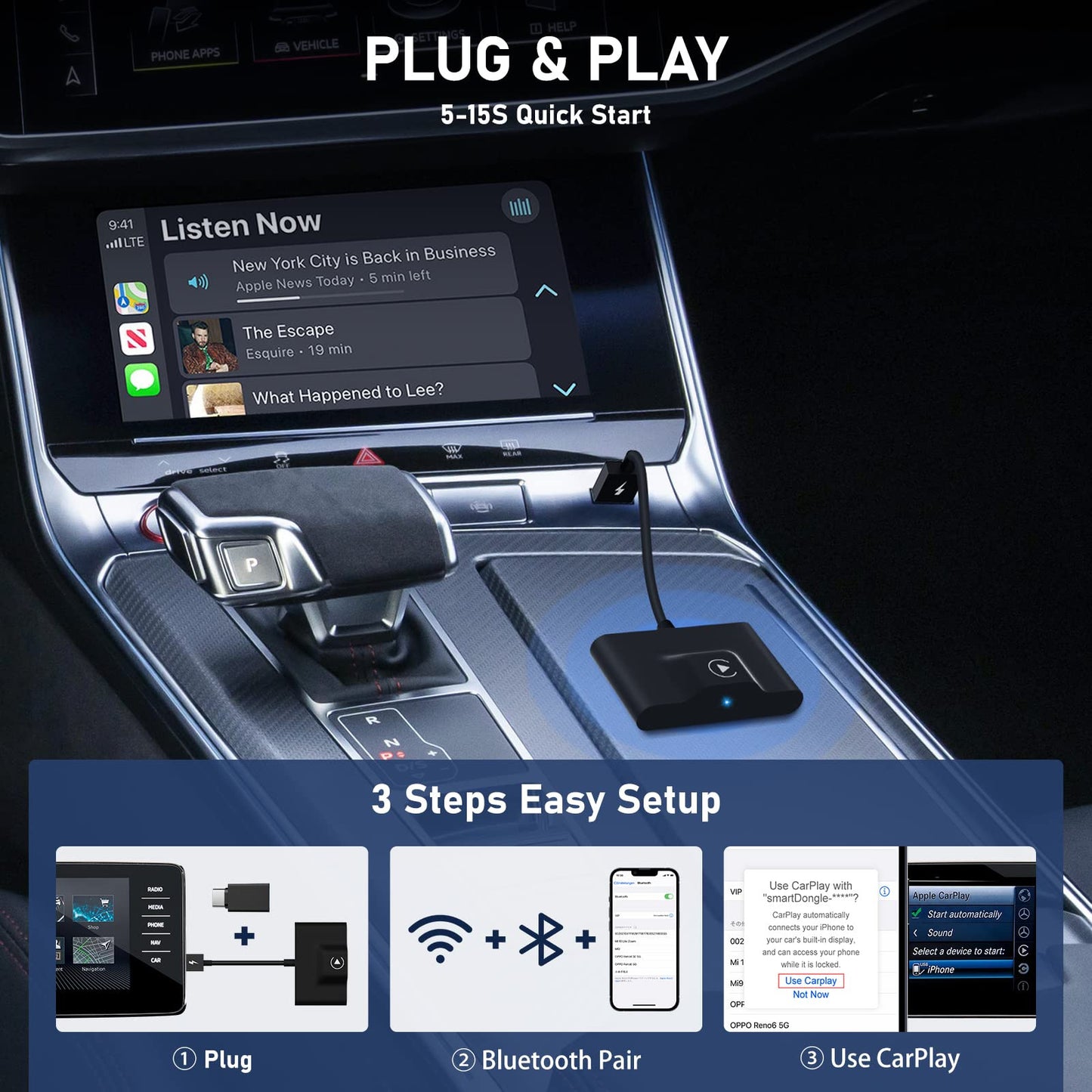 Wireless CarPlay Adapter Plug Play Dongle Convert Wired To Wireless