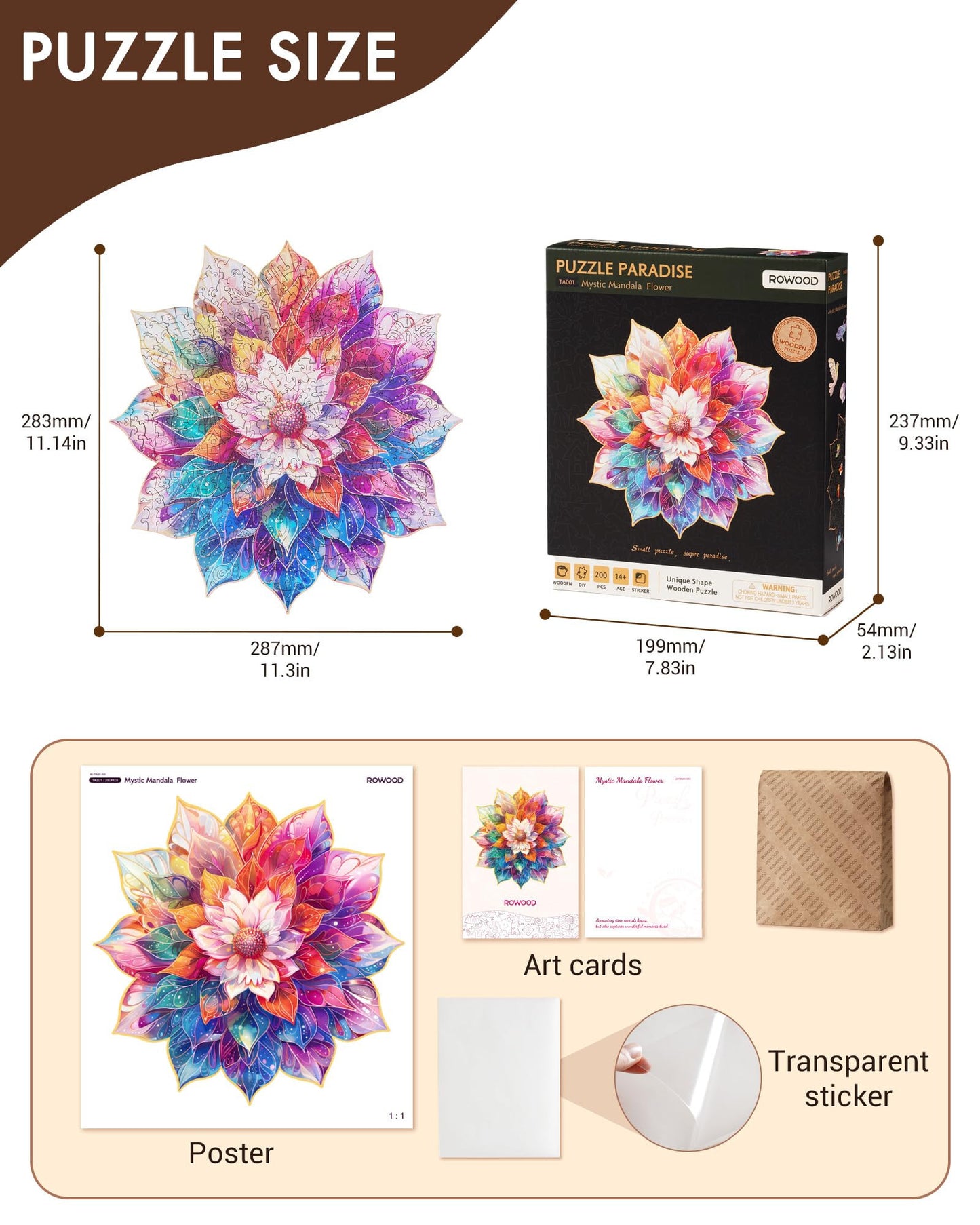 200 Piece Mandala Flower Jigsaw Puzzle for Adults & Kids Educational