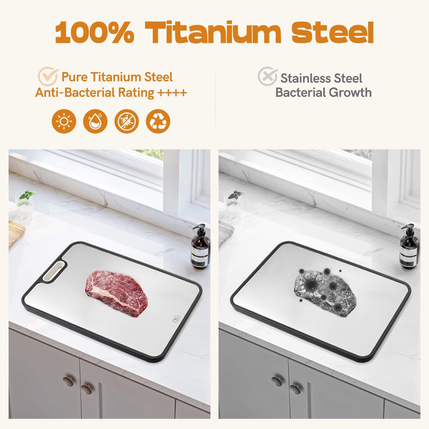 Tiagowell Titanium Steel Double-Sided Cutting Board 36.5x26.5cm, Anti-bacterial