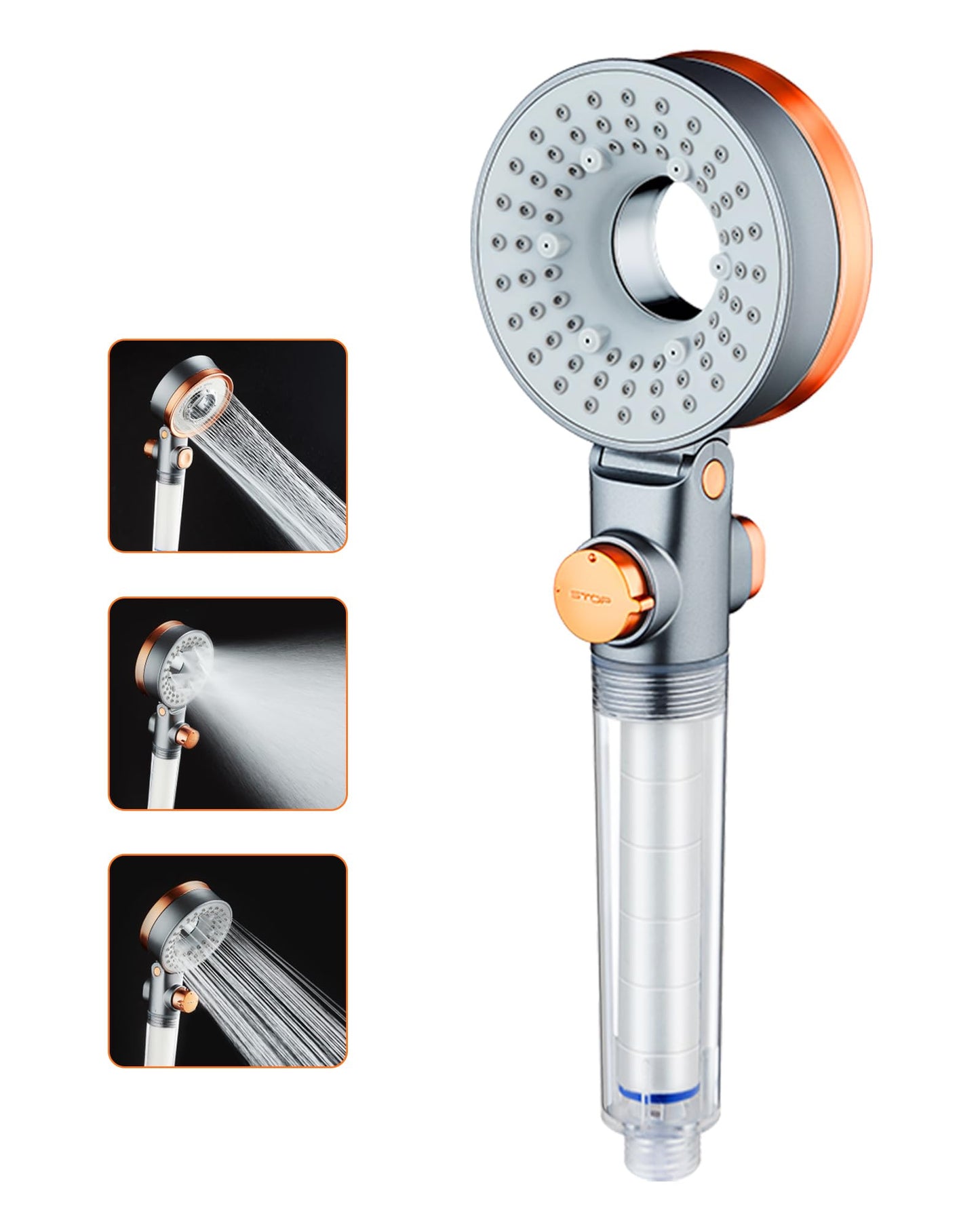 High Pressure Shower Head Filter 3 Spray Modes Water Saving Gold