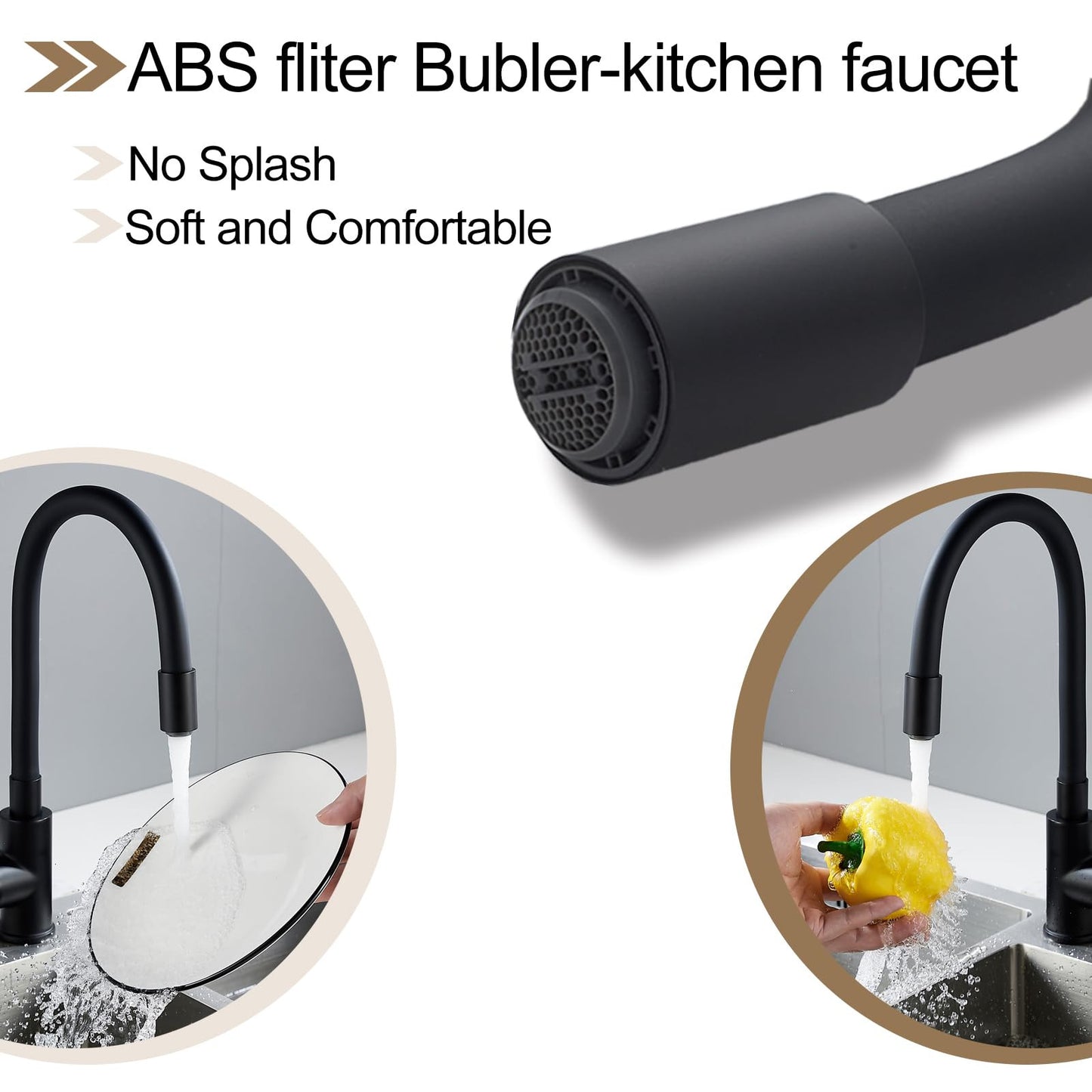 Flexible Kitchen Sink Mixer Tap 360 Swivel Hose, Single Lever, Black/Chrome