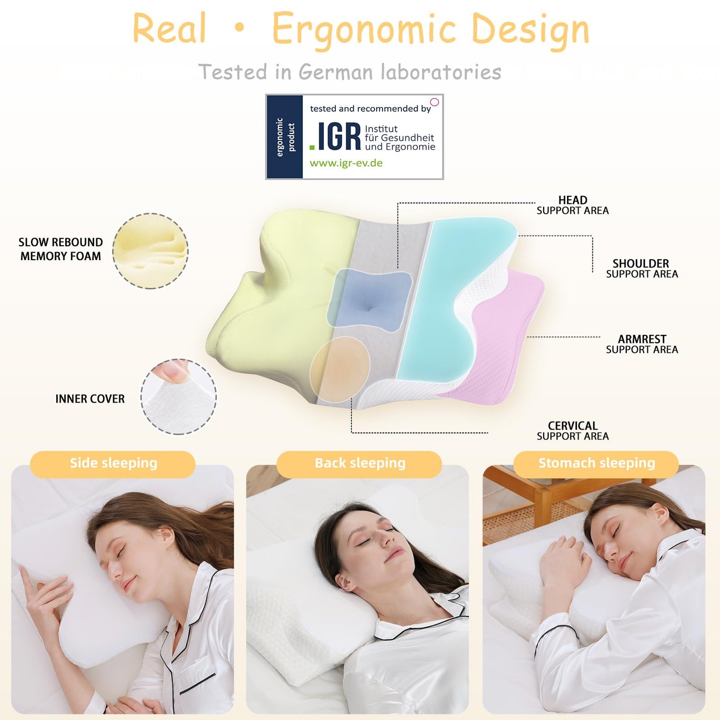 RUMMY Cervical Memory Foam Neck Pillow – 62×35×13cm