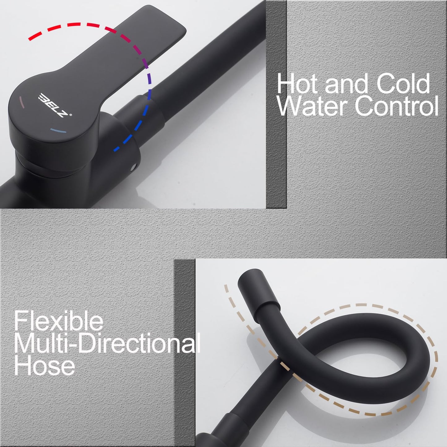 Flexible Kitchen Sink Mixer Tap 360 Swivel Hose, Single Lever, Black/Chrome