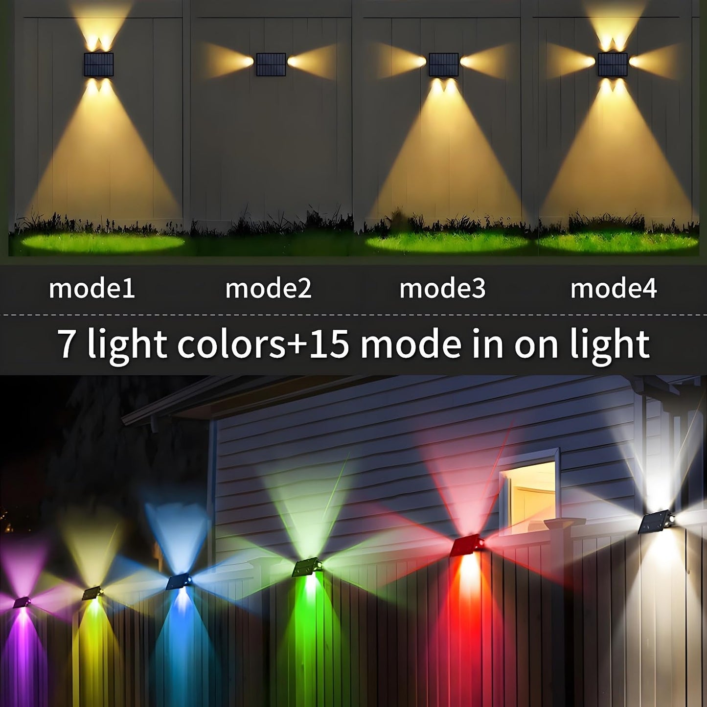 Solar Fence Lights Outdoor, 4 Pack, Warm White & RGB Colour Modes, IP65