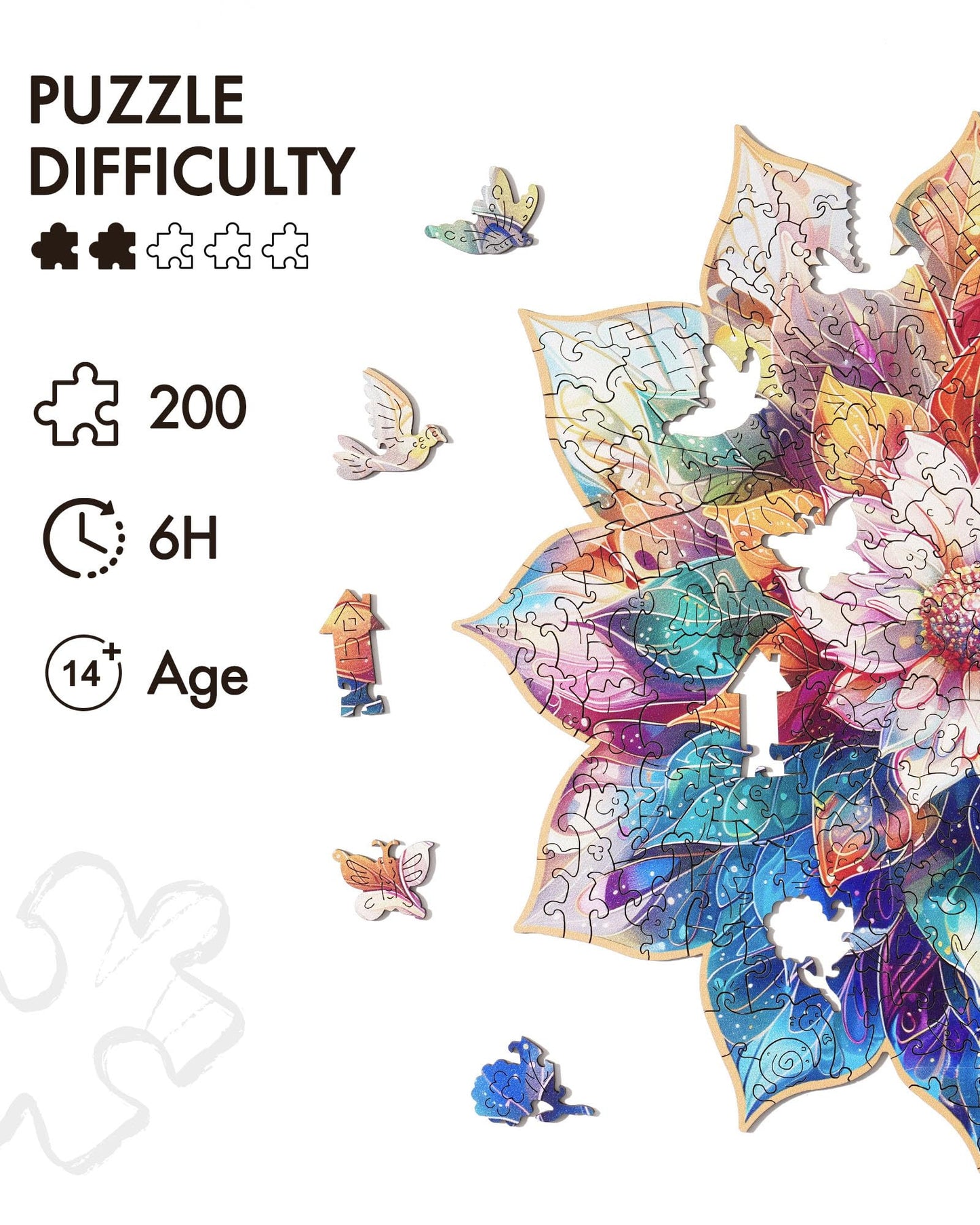 200 Piece Mandala Flower Jigsaw Puzzle for Adults & Kids Educational