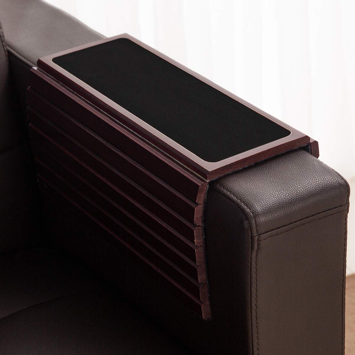 Bamboo Sofa Arm Tray Table Flexible Foldable Remote & Drinks Holder