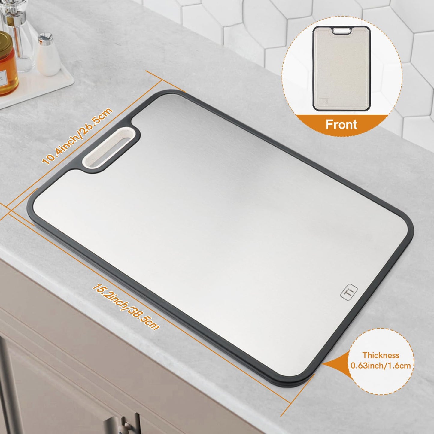 Tiagowell Titanium Steel Double-Sided Cutting Board 36.5x26.5cm, Anti-bacterial
