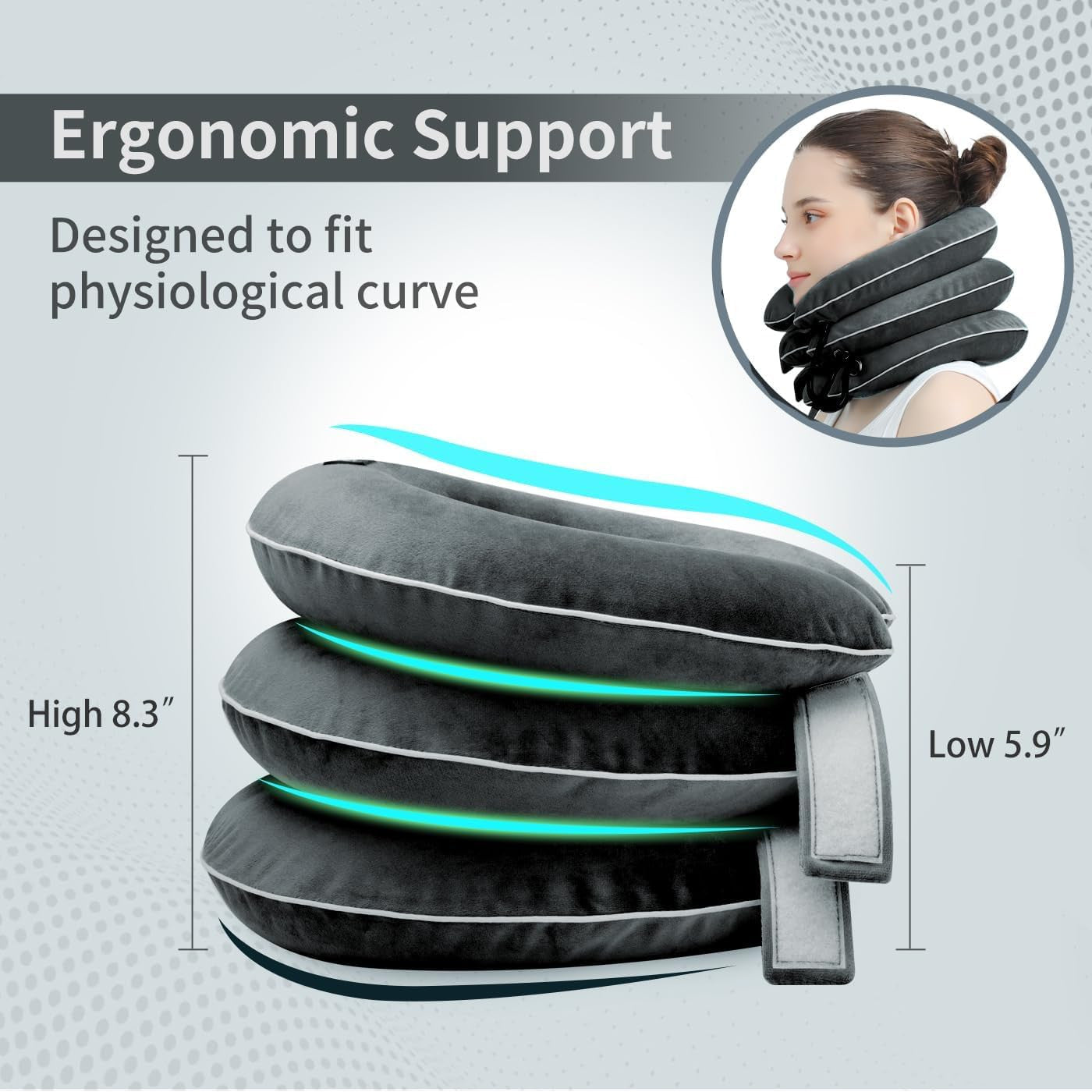 Inflatable Cervical Neck Traction Device Pain Relief Posture Support Grey