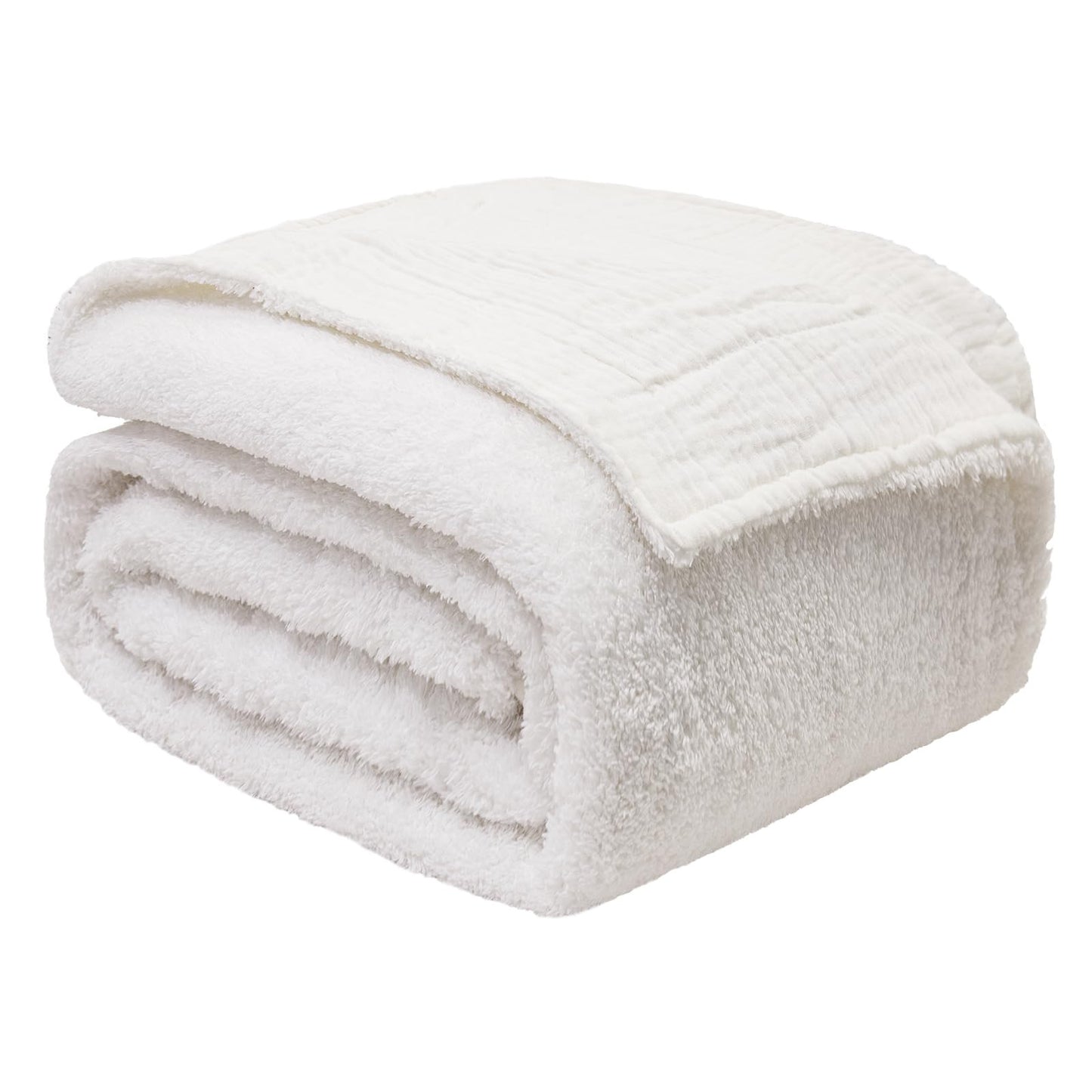 Knitted Throw Blanket Soft Lightweight Muslin Fleece Sofa Bed Cream