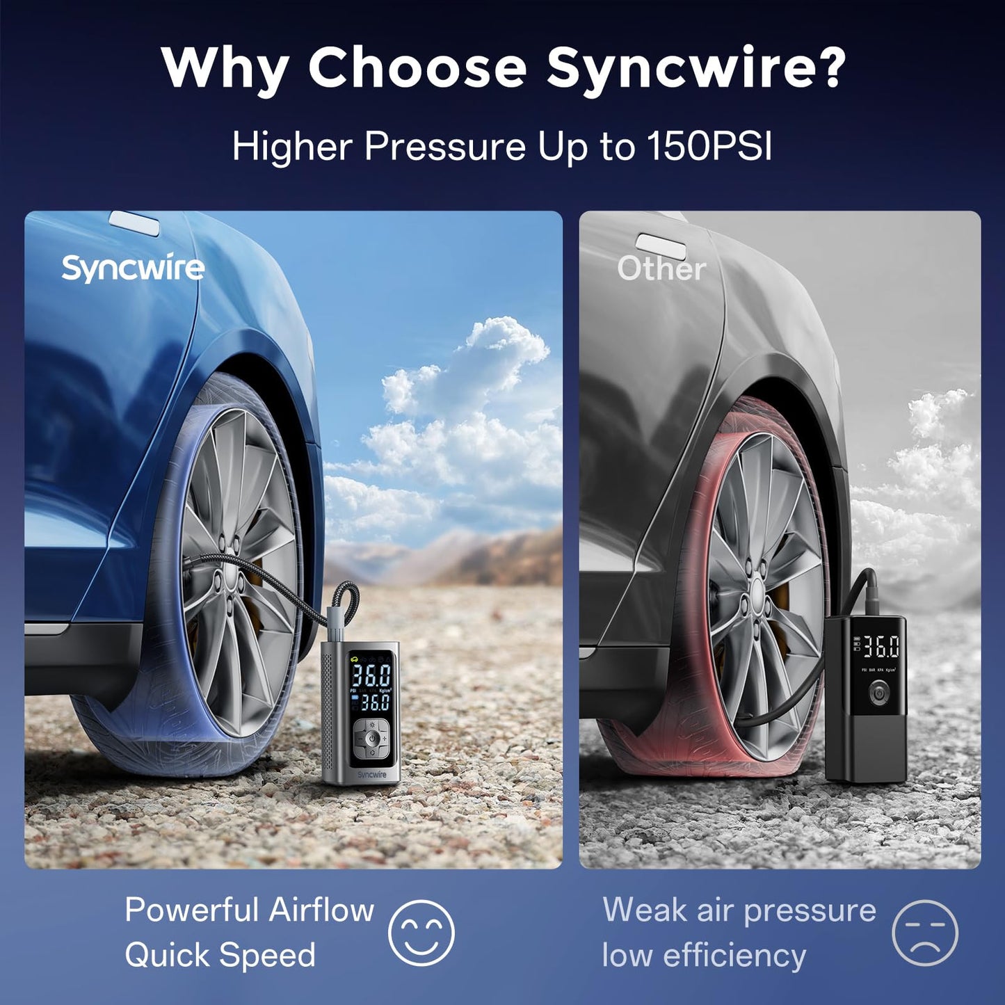 Portable Tyre Inflator 150PSI Electric Air Compressor LCD Auto Off