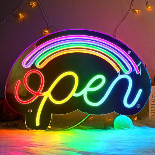LED Open Neon Sign Dimmable USB Business Light - Rainbow 17x12in