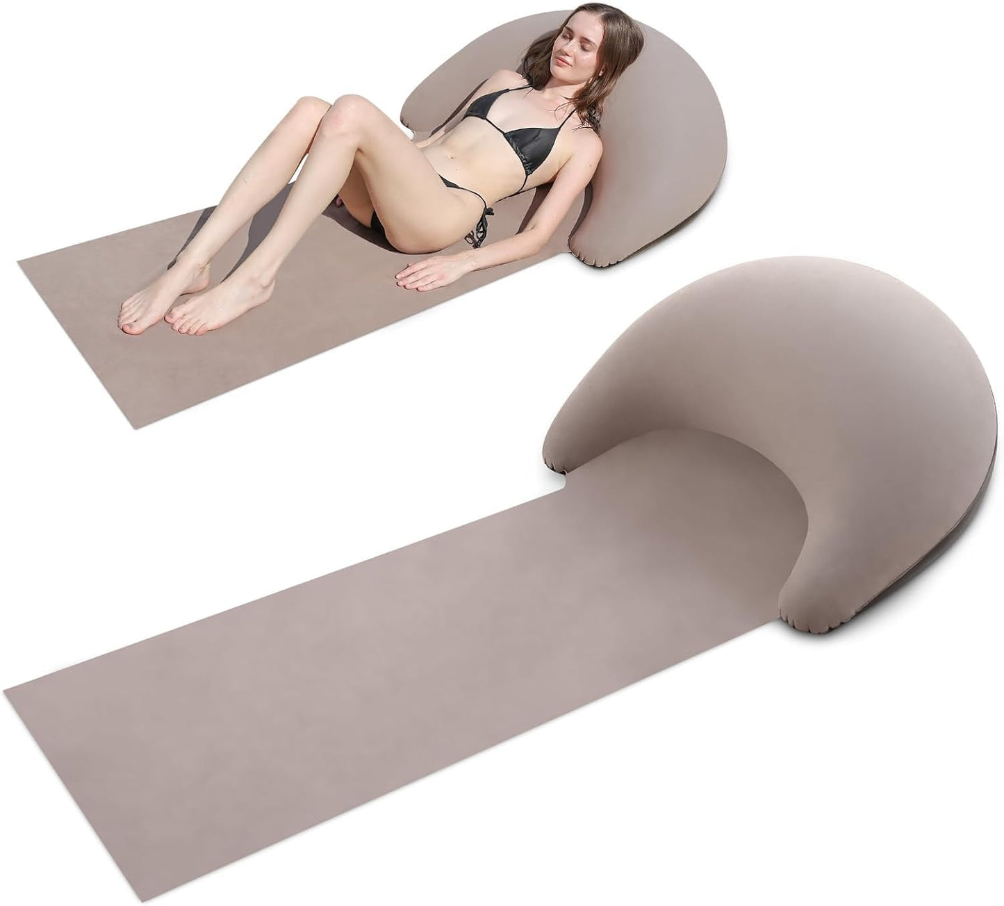 2 Pack Beach Blanket with Inflatable Headrest, Portable Reclining Mat