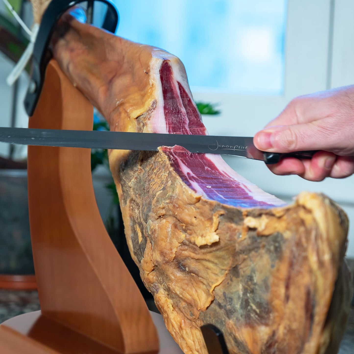 Ham Stand Set with Knife & Sharpening Steel Non-Slip Pads Carving Holder
