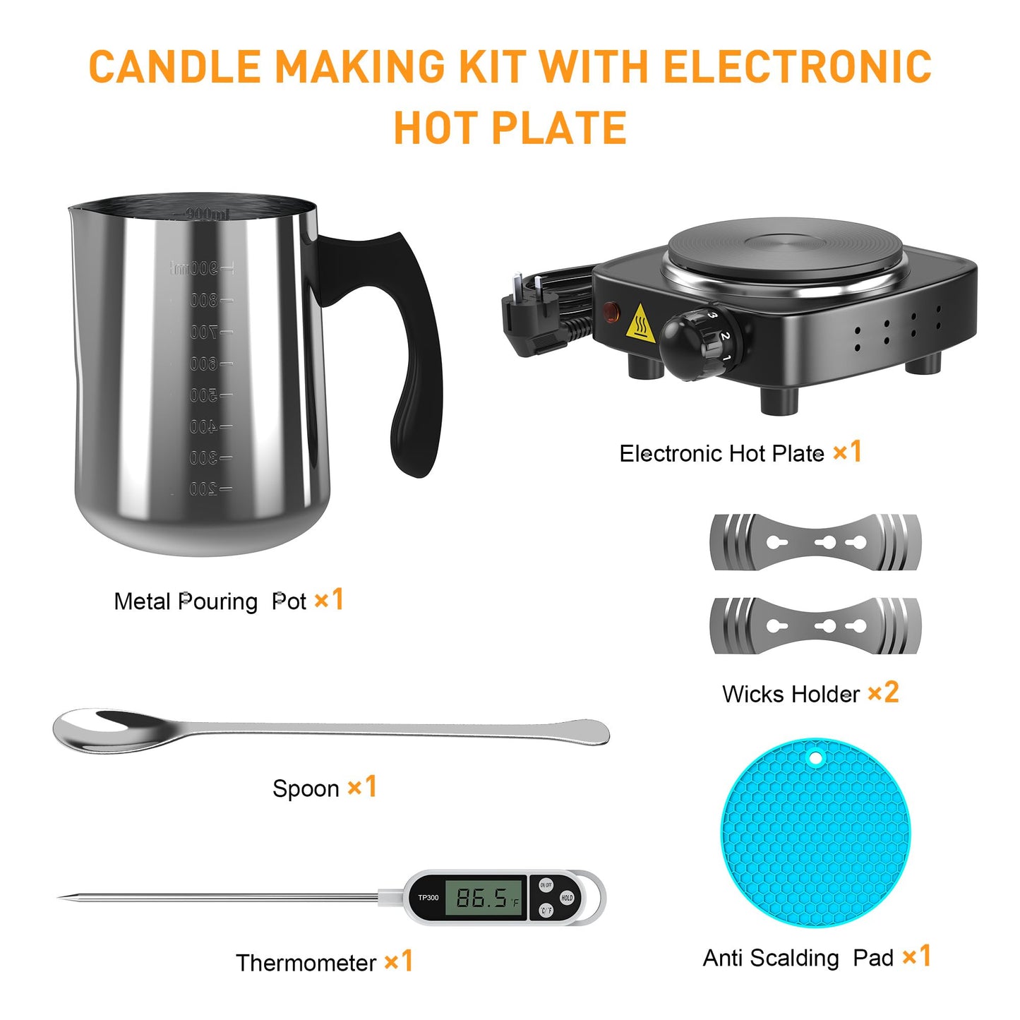 DIY Candle Making Kit 900ml Pouring Pot + Electric Hot Plate + Thermometer