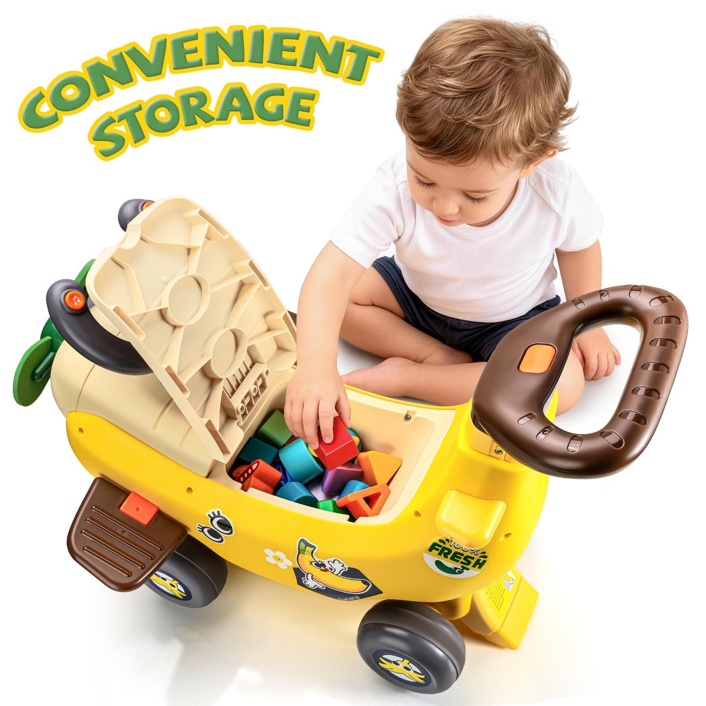 4 In 1 Ride On Toy Car Toddler Push Handle Lights Music Yellow