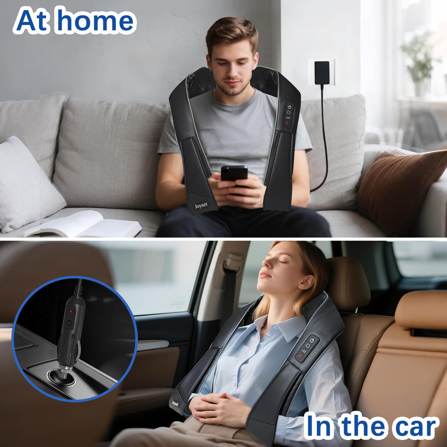 Joyset Neck & Back Massager with Heat – 3D Deep Tissue Kneading (Black)