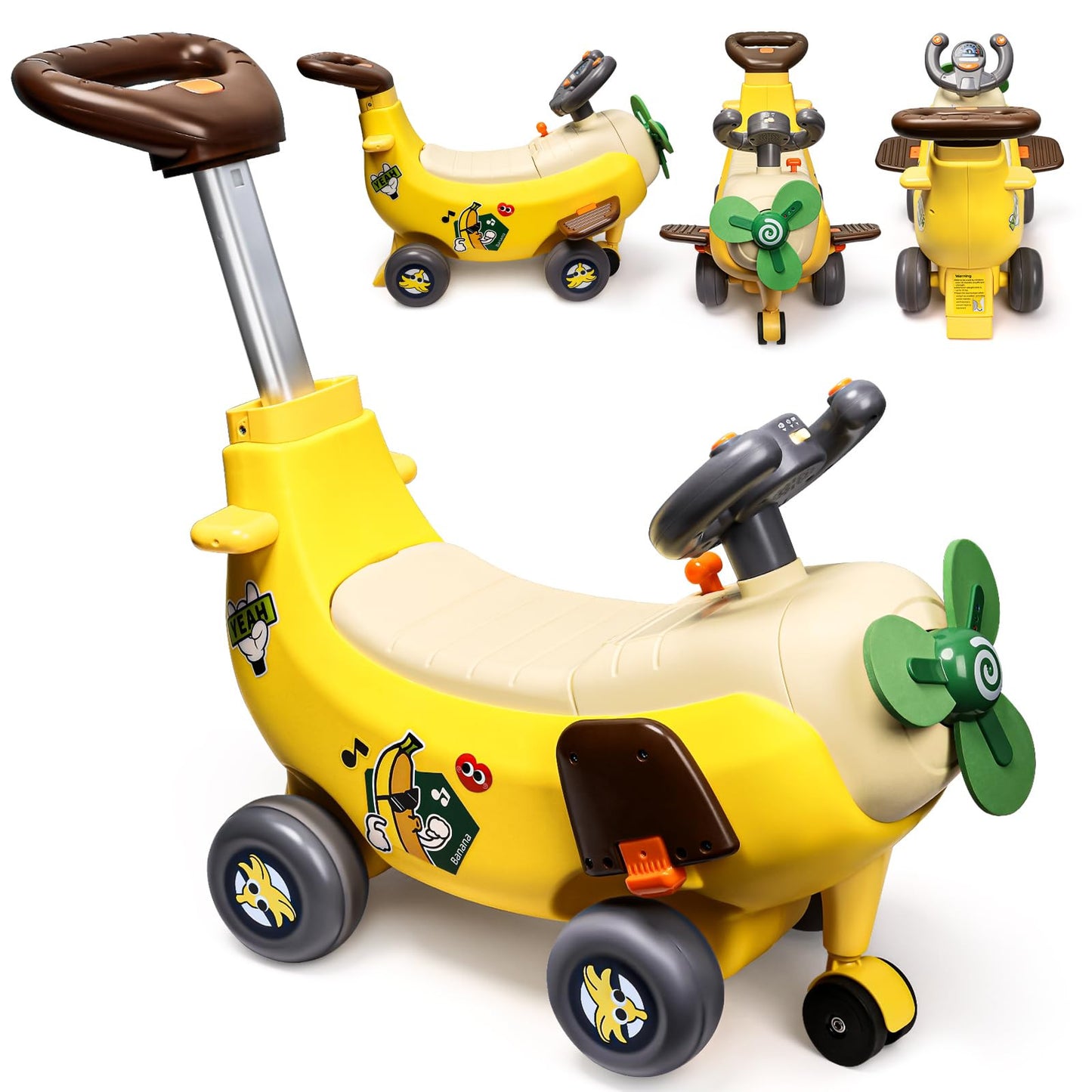 4 In 1 Ride On Toy Car Toddler Push Handle Lights Music Yellow