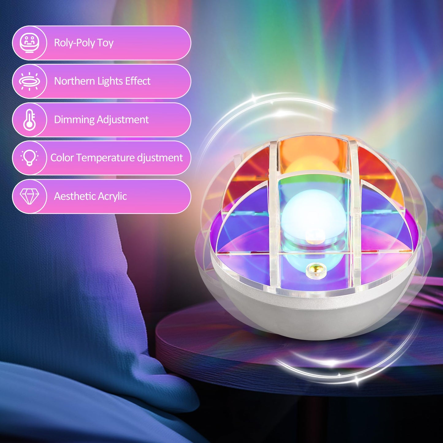 Aurora Roly-Poly Night Light RGB Mood Lamp - Adjustable Brightness, Multicolour