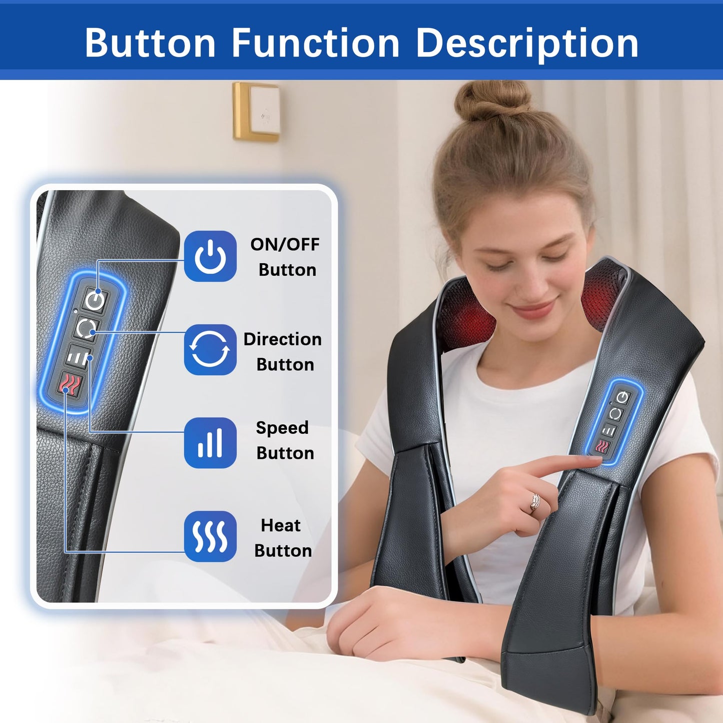 Joyset Neck & Back Massager with Heat – 3D Deep Tissue Kneading (Black)