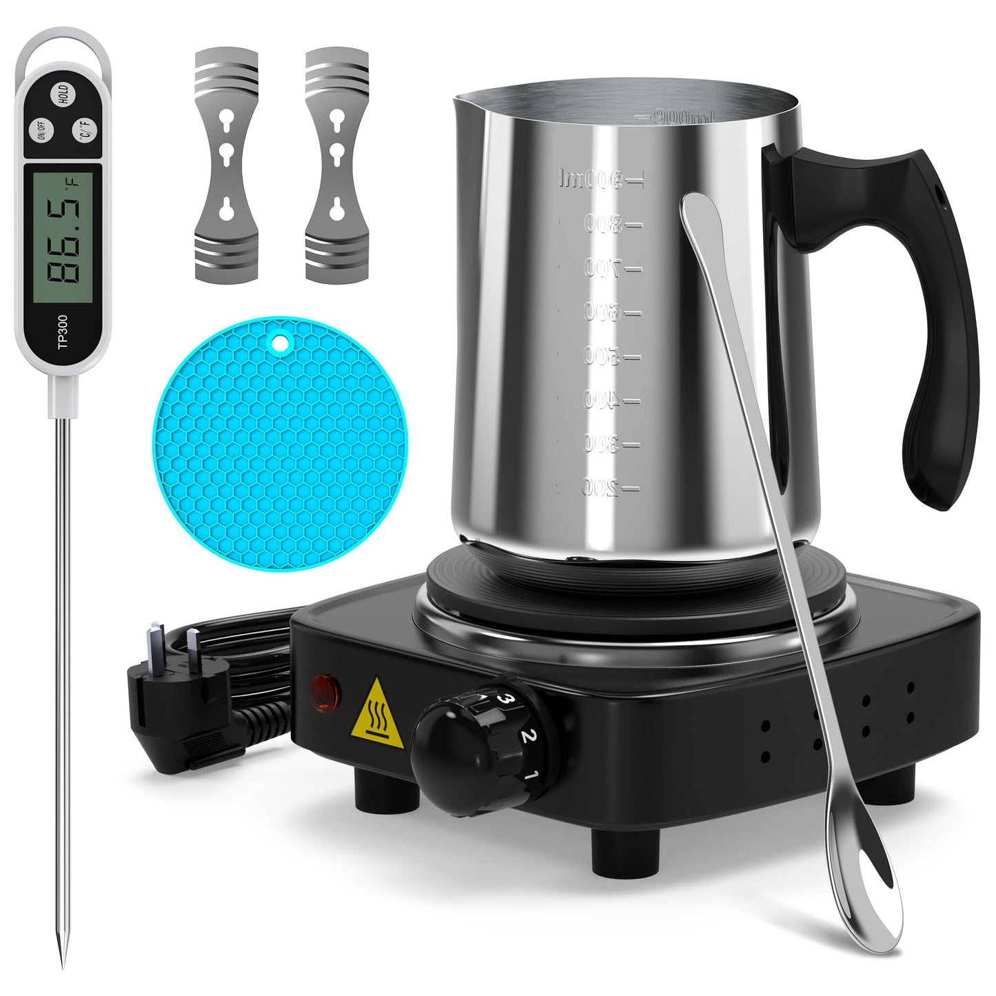 DIY Candle Making Kit 900ml Pouring Pot + Electric Hot Plate + Thermometer