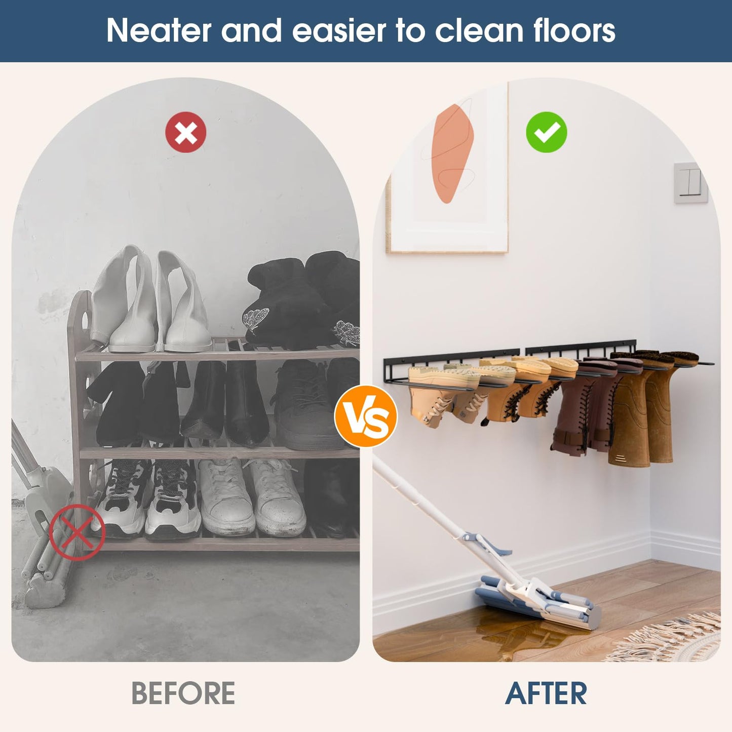 zacurter Wall-Mounted Welly Boot Rack – Holds 4 Pairs