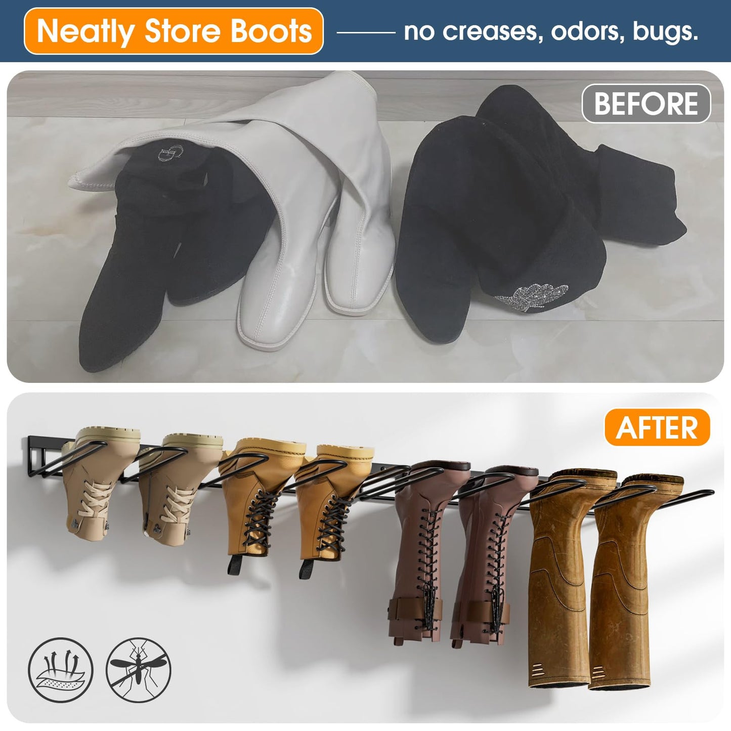 zacurter Wall-Mounted Welly Boot Rack – Holds 4 Pairs