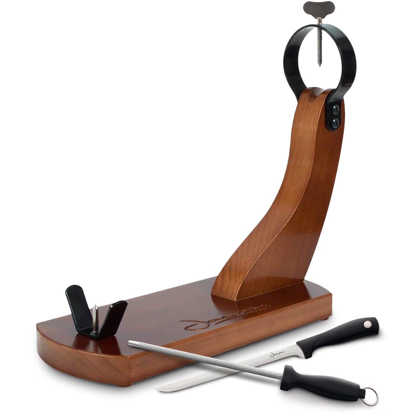 Ham Stand Set with Knife & Sharpening Steel Non-Slip Pads Carving Holder