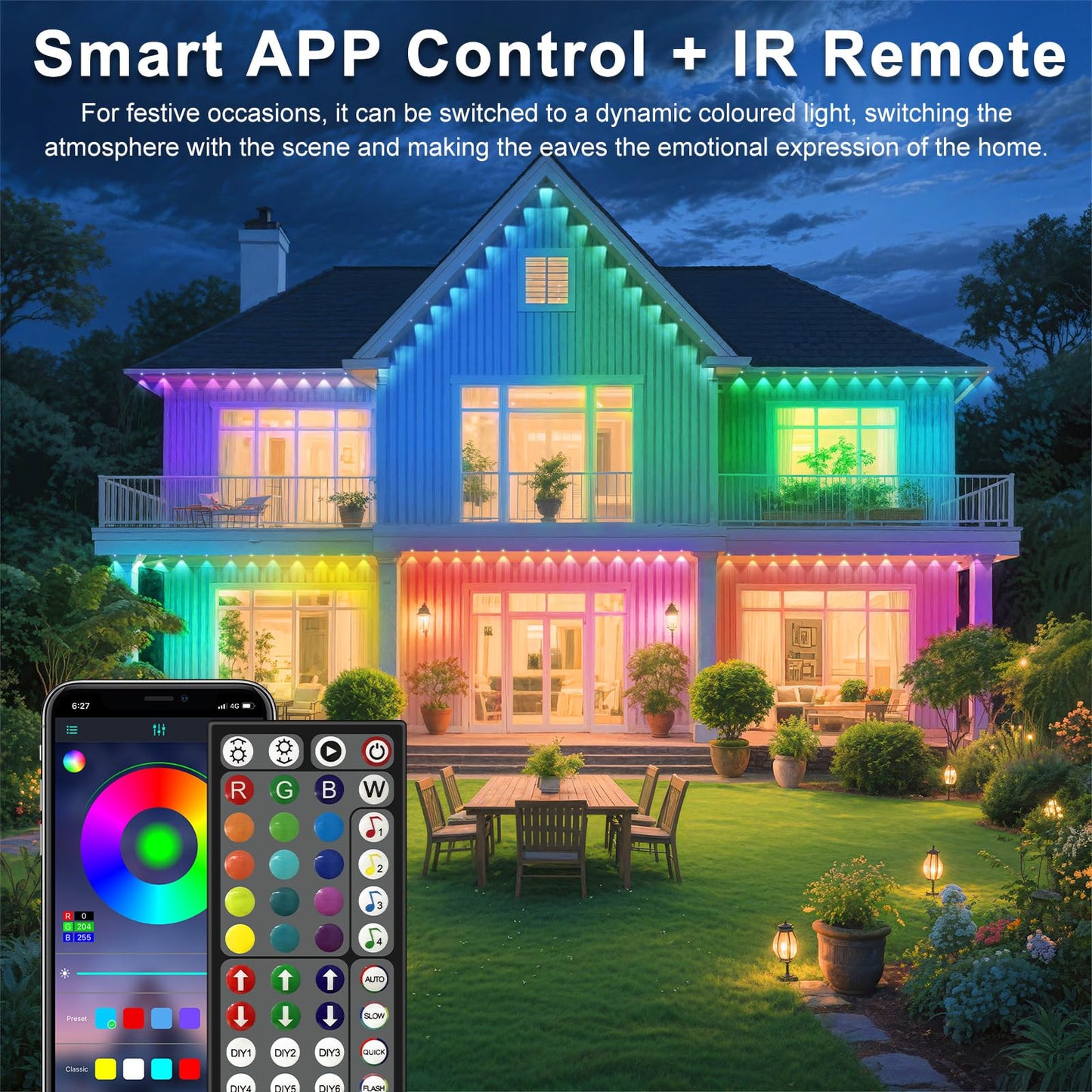 Permanent Outdoor Eaves Lights RGB App Remote Waterproof 45M LED