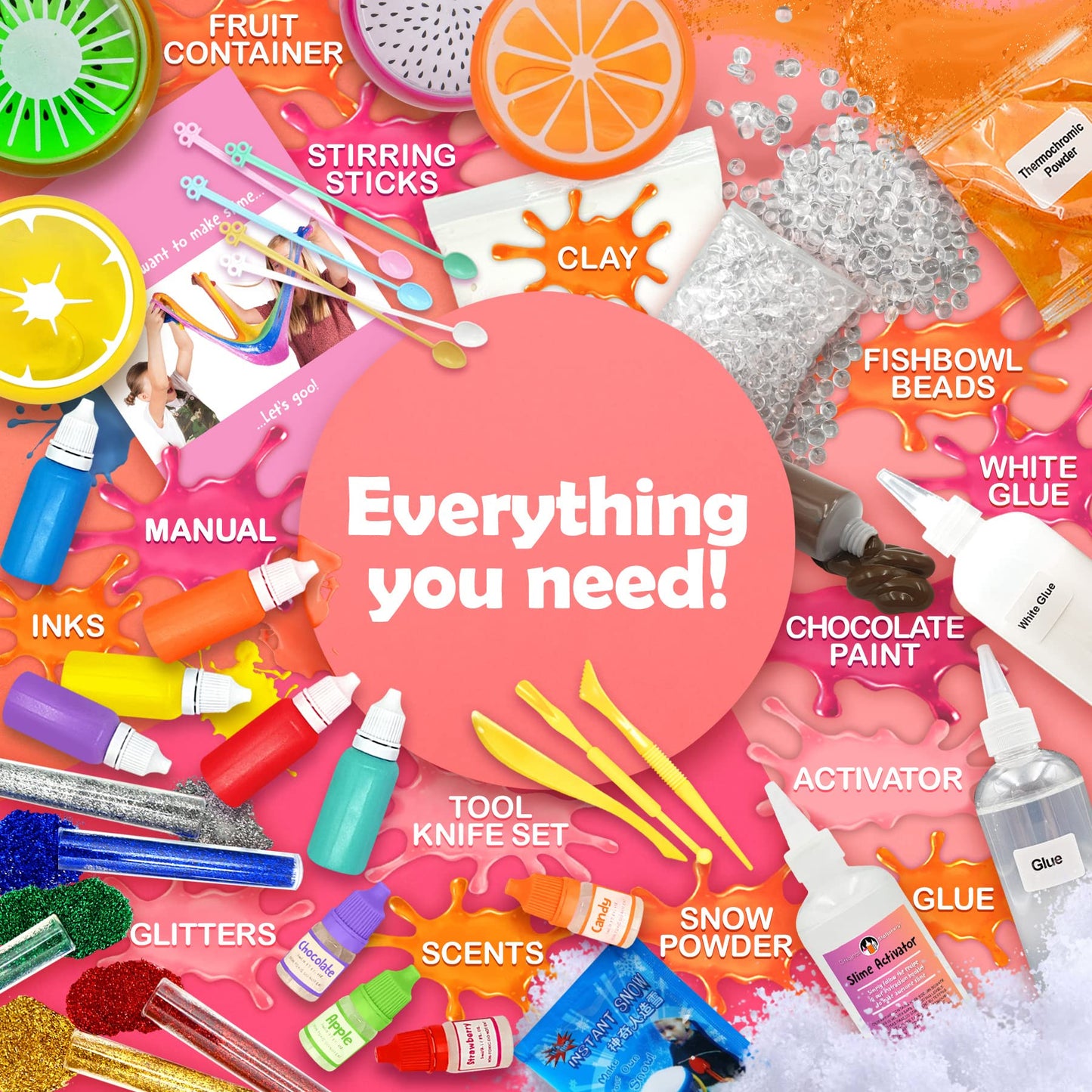 Ultimate Slime Making Kit for Kids with Glitter Powders Inks Pink Set