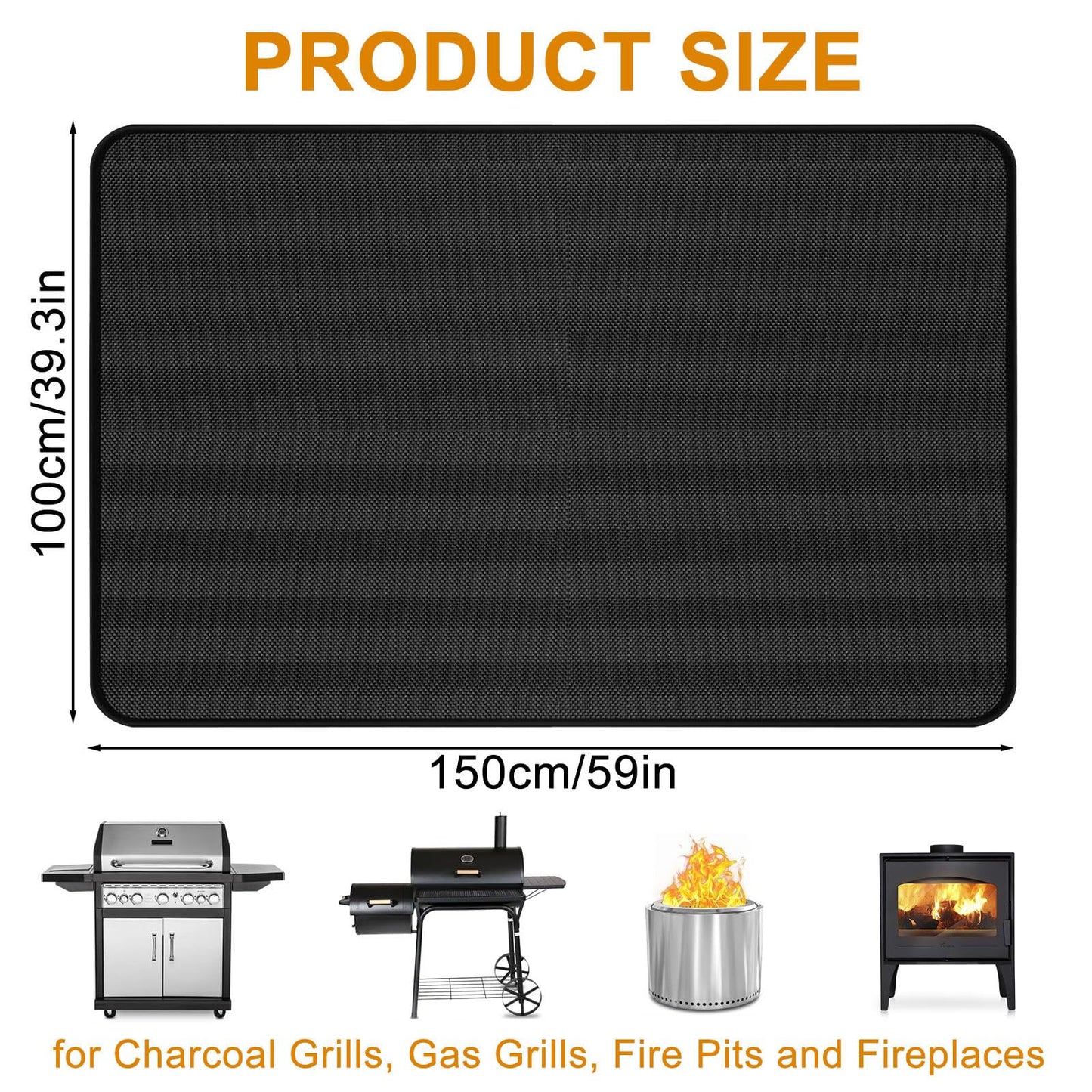 BBQ Floor Protection Mat Fireproof Heat Resistant 150x100cm Deck Patio Grill