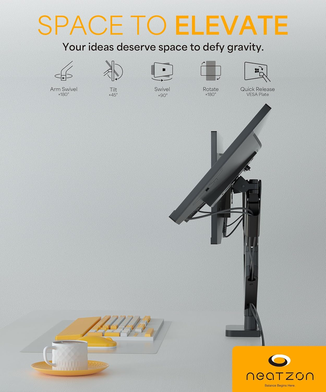 Dual 32-Inch Monitor Arm Desk Mount Height Adjustable VESA Gas Spring - Black