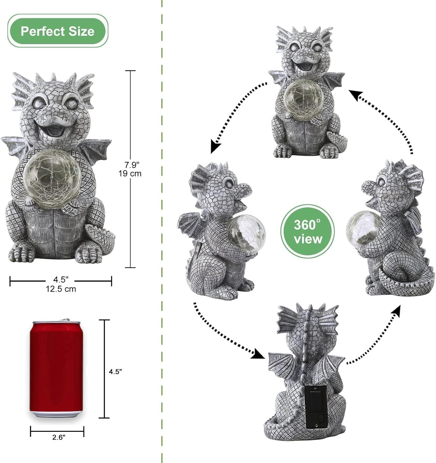 Solar Dragon Garden Statue with LED Light (19cm)