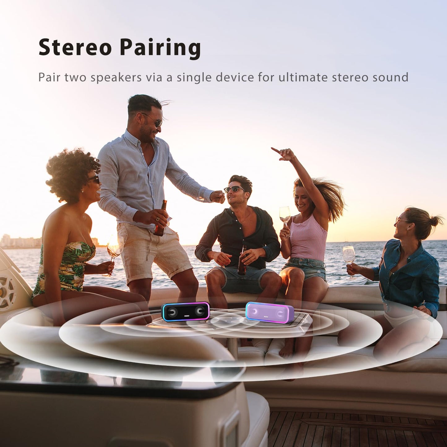 Wireless Bluetooth Speaker 24W Stereo Sound Extra Bass 15H Playtime IPX6