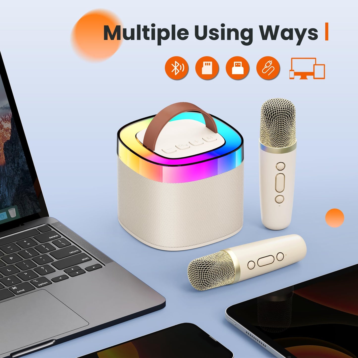 Ankuka Portable Karaoke Machine with 2 Wireless Mics, Bluetooth Speaker, LED