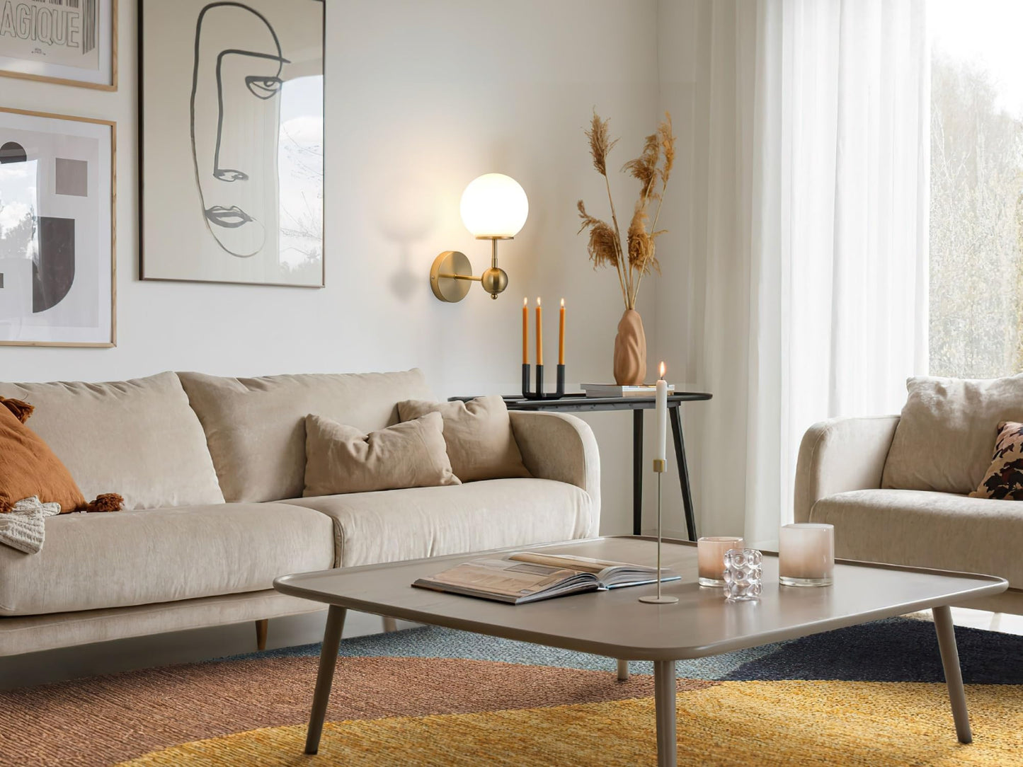 Battery Operated Wall Sconces Set of 2, Wireless RGB Wall Lights (Gold)