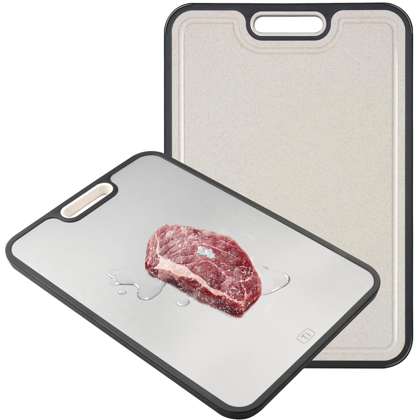 Tiagowell Titanium Steel Double-Sided Cutting Board 36.5x26.5cm, Anti-bacterial
