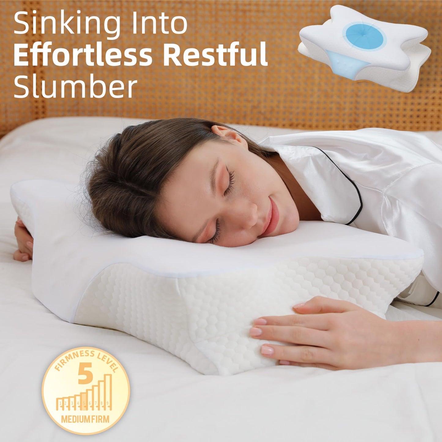 RUMMY Cervical Memory Foam Neck Pillow – 62×35×13cm