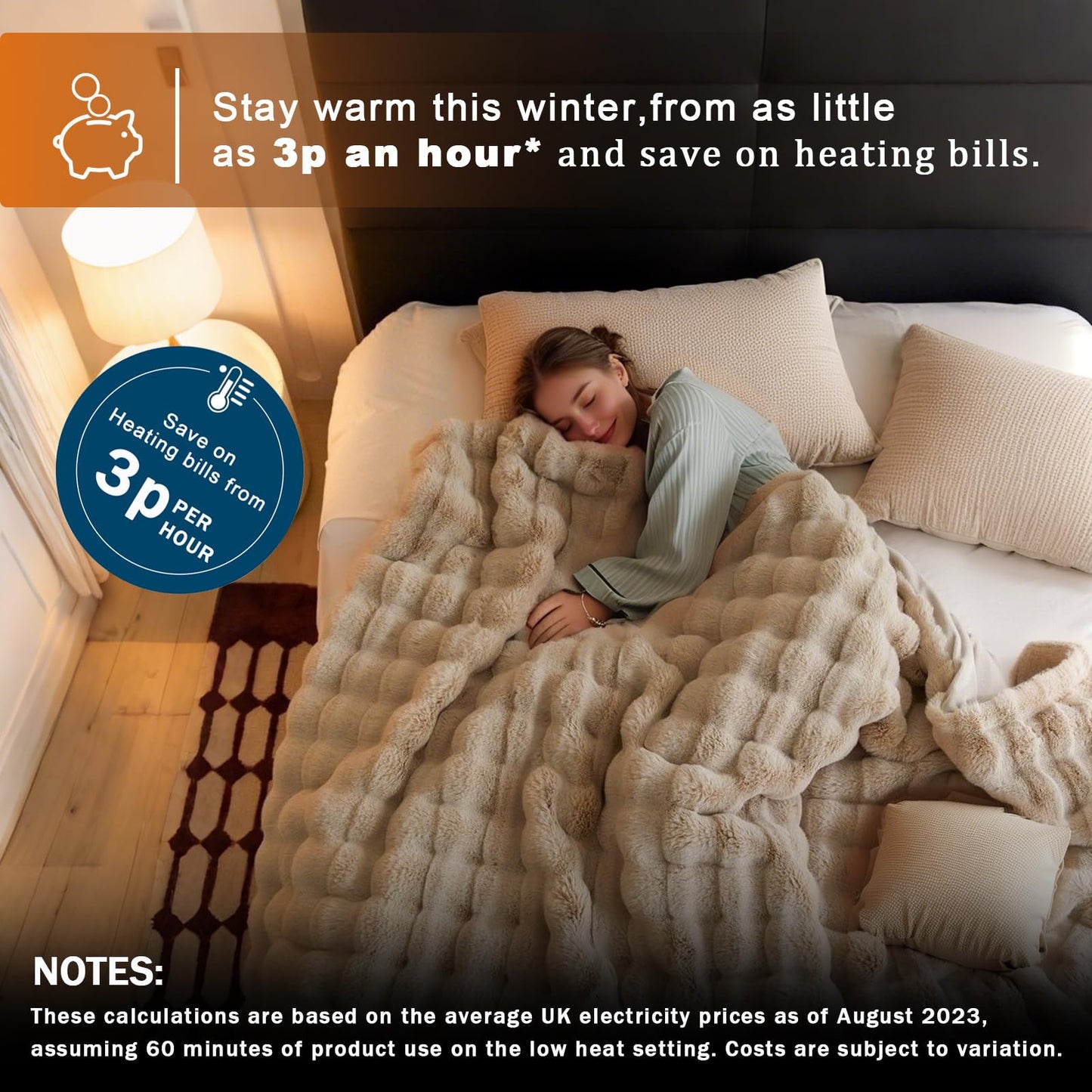 Heated Throw Electric Blanket Faux Fur Fast Heat Auto Shut-Off