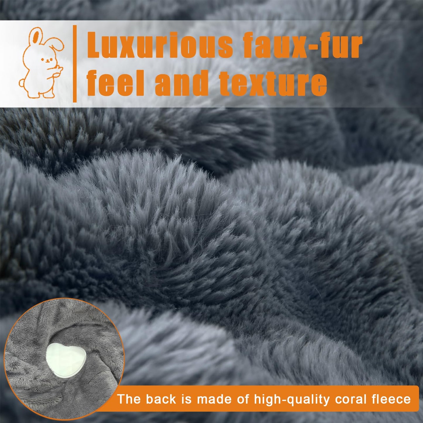Heated Throw Electric Blanket Faux Fur Fast Heat Auto Shut-Off