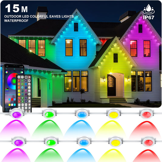 15m RGB Outdoor Roof Edge Lights App & Remote Control Waterproof String