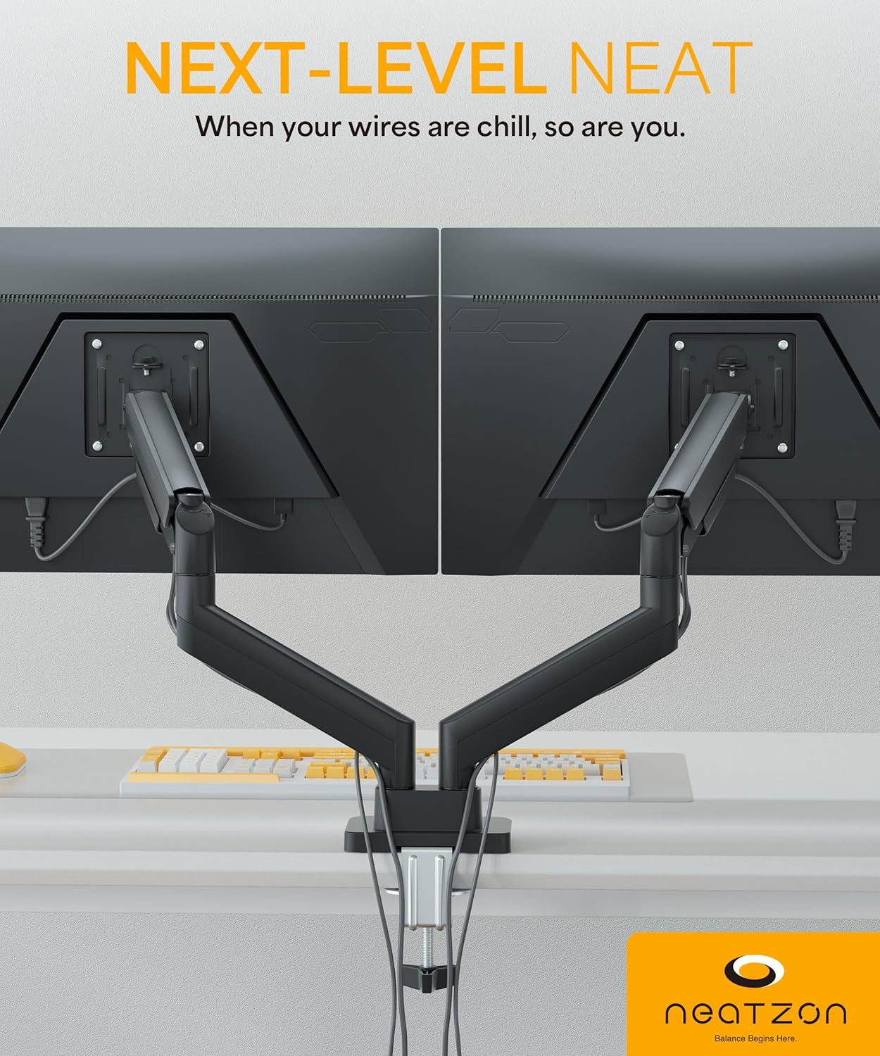 Dual 32-Inch Monitor Arm Desk Mount Height Adjustable VESA Gas Spring - Black