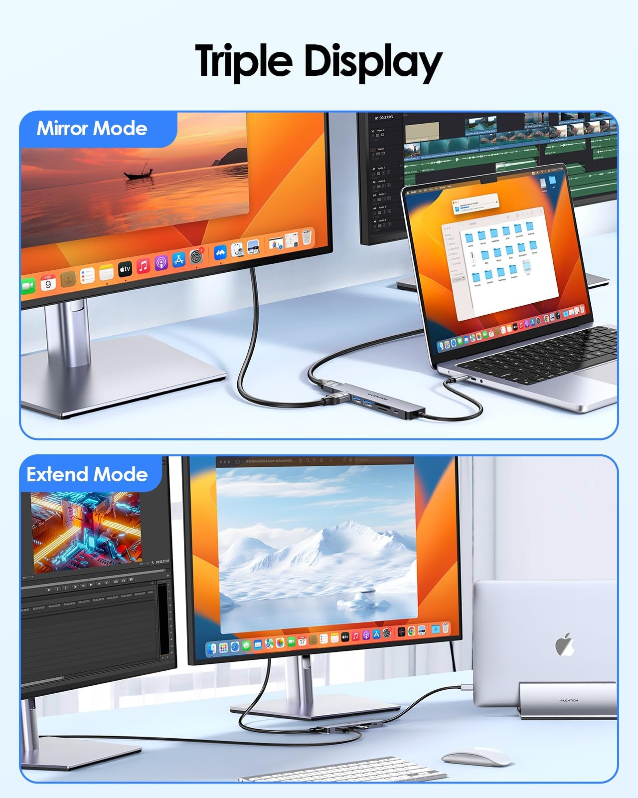 USB C Docking Station Dual Monitor 4K HDMI 7in1 Hub PD 100W Laptop Dock