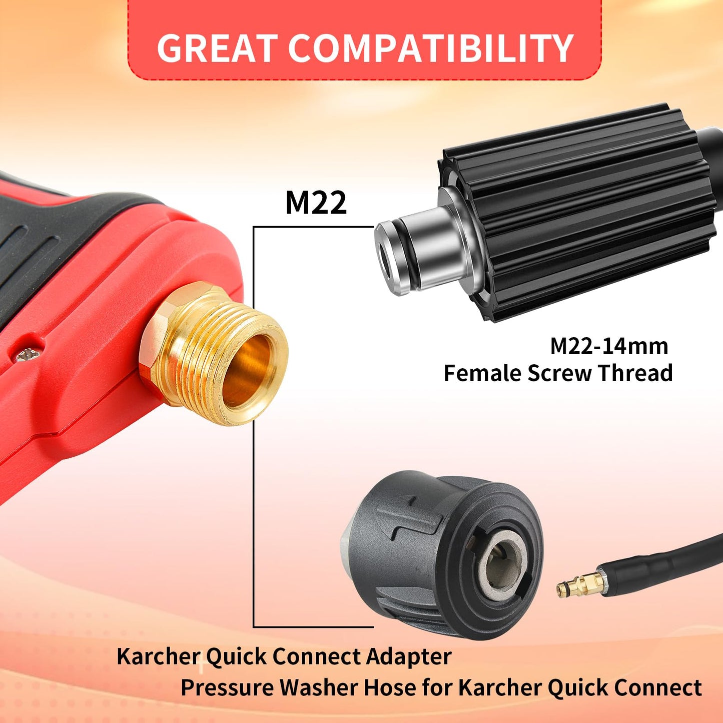 4000PSI High Pressure Washer Gun with 5 Nozzle Tips M22 14mm Connector